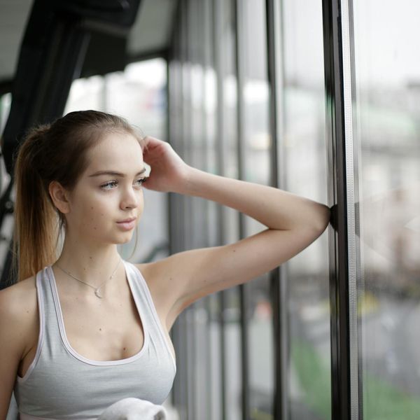 Athlete in a moment of focus and concentration after a workout.